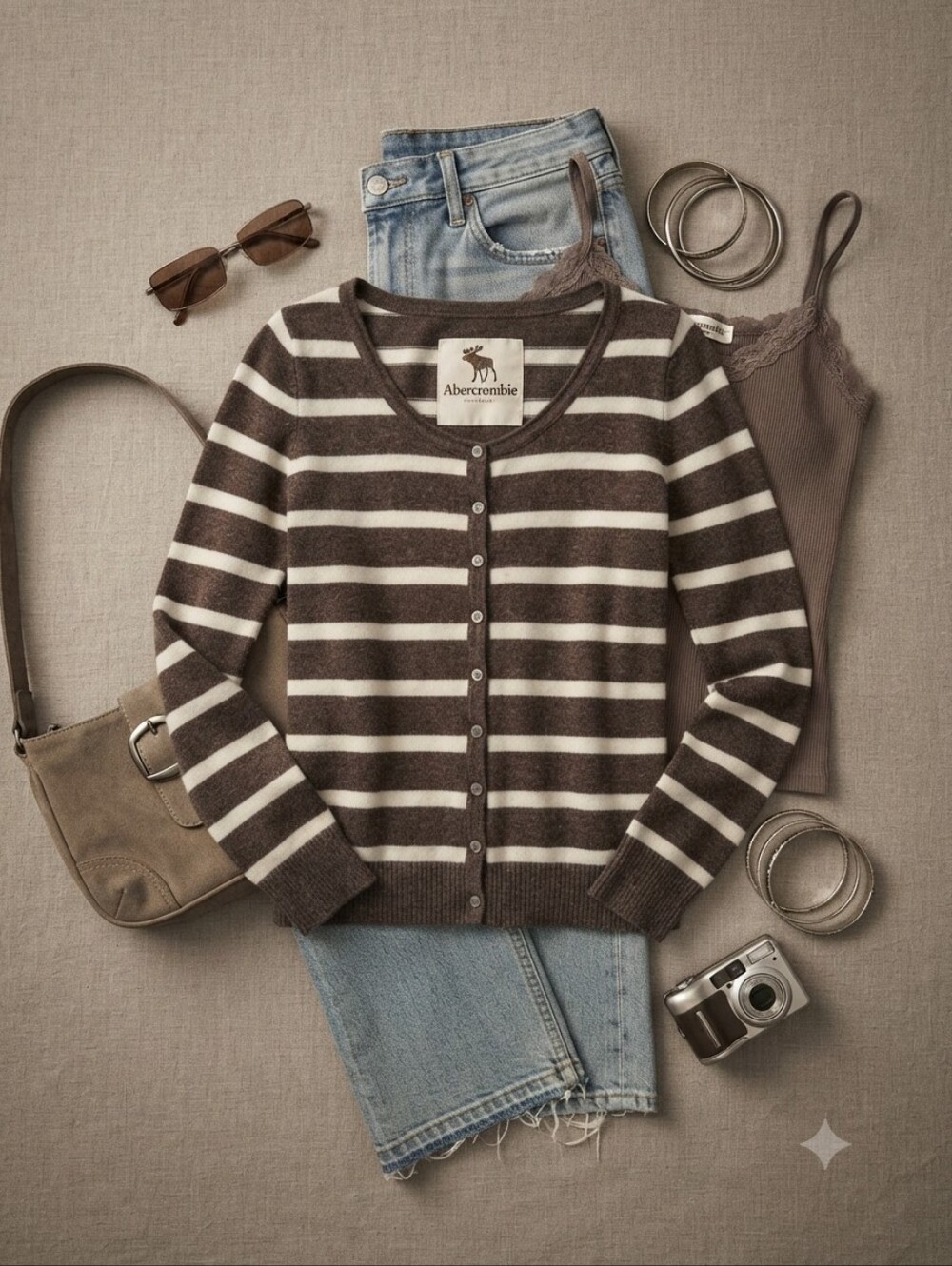 Y2K Abercrombie & Fitch Gray White Stripe Button Up Cardigan